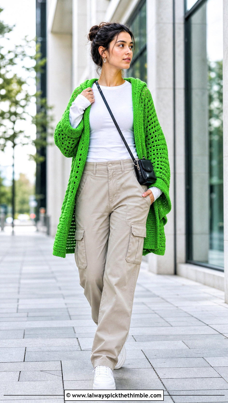 Hooded Shawl Crochet Cardigan With Cargo Pants - 20 Shawl Crochet Cardigan outfit ideas
