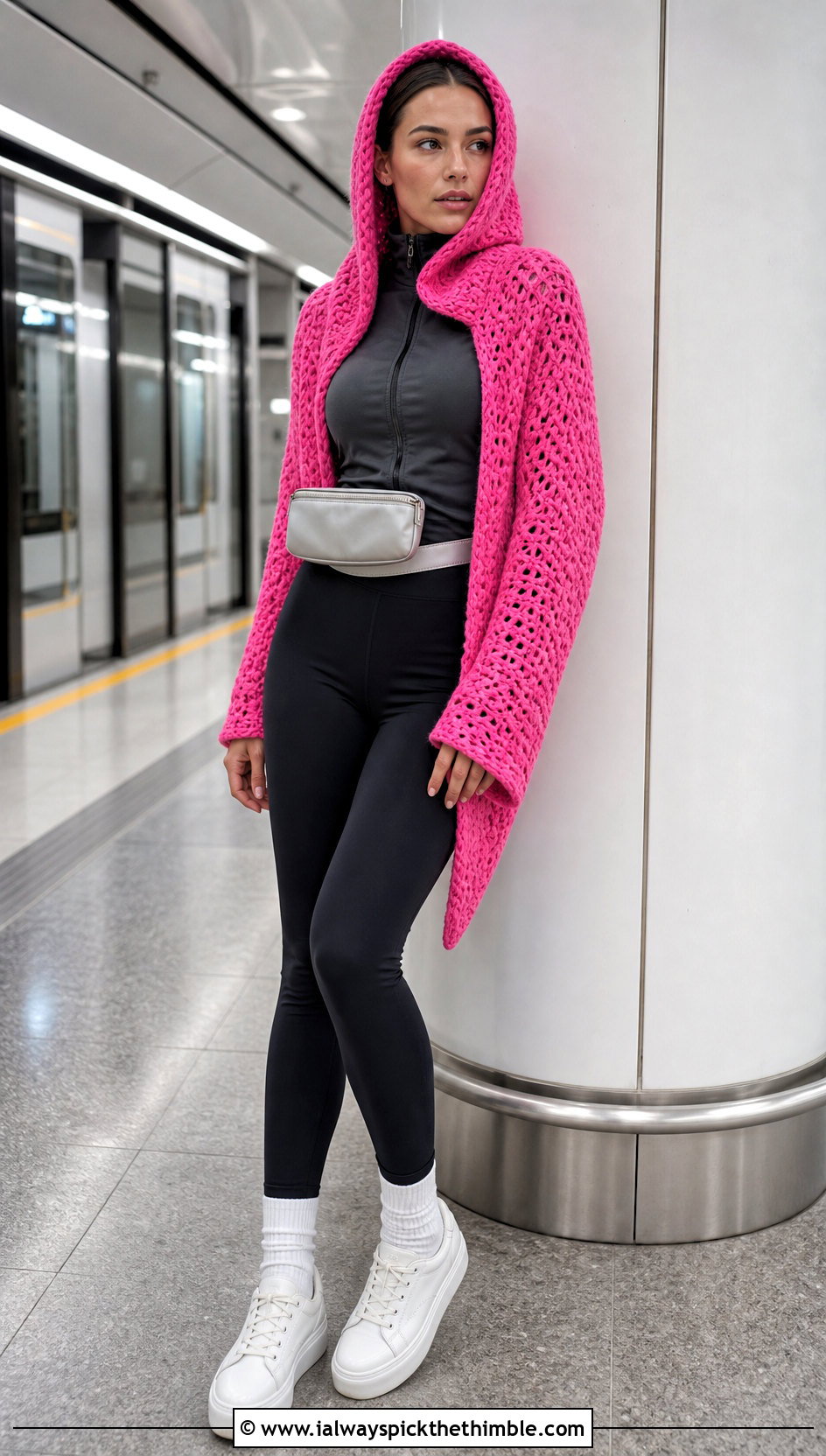 Hooded Sleeve Scarf With Leggings - 20 crochet scarf with arms outfit ideas