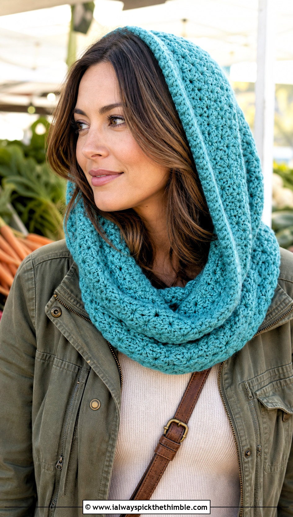 Hooded Snood Infinity Crochet Scarf With Utility Jacket - 15 Infinity Crochet Scarf outfit ideas