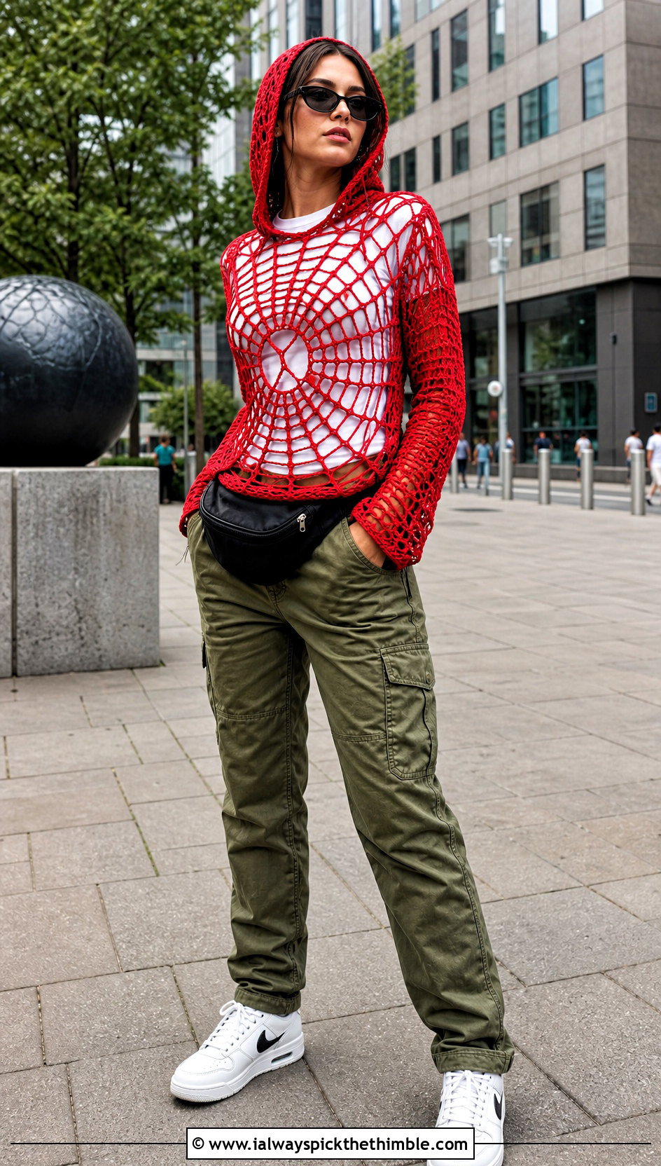 Hooded Spiderweb Crochet Top With Cargo Pants - 25 spiderweb crochet top outfit ideas