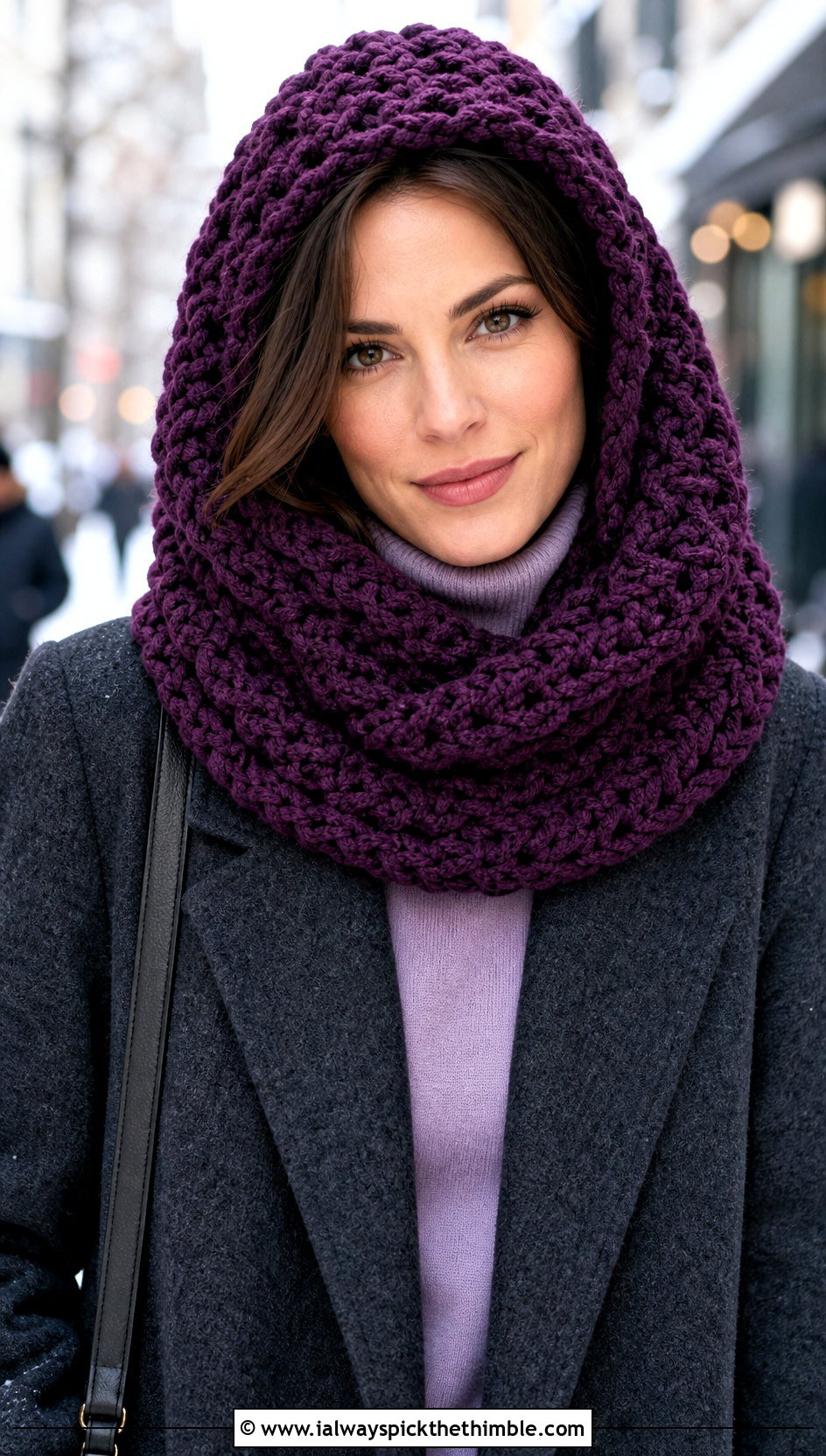 Hooded Super Chunky Crochet Scarf With Longline Coat - 20 Super Chunky Crochet Scarf outfit ideas