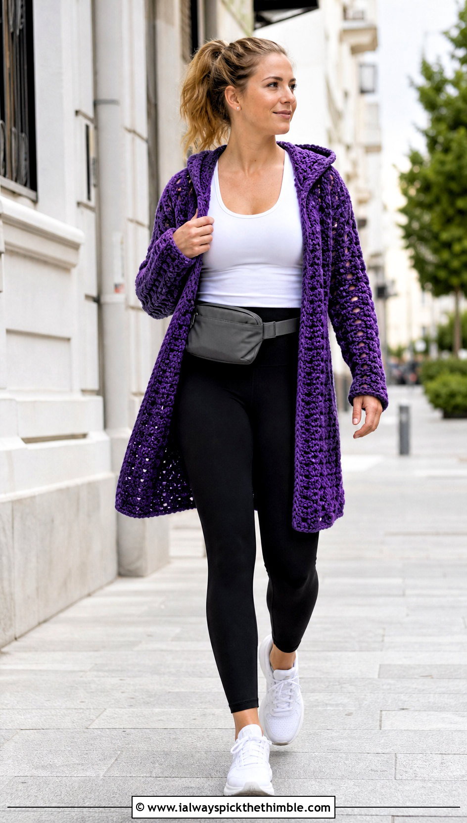 Hooded Velvet Crochet Cardigan With Leggings - 15 velvet crochet cardigan outfit ideas