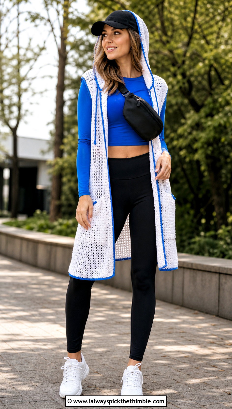 Hooded White Crochet Vest With Leggings - 25 white crochet vest outfit ideas