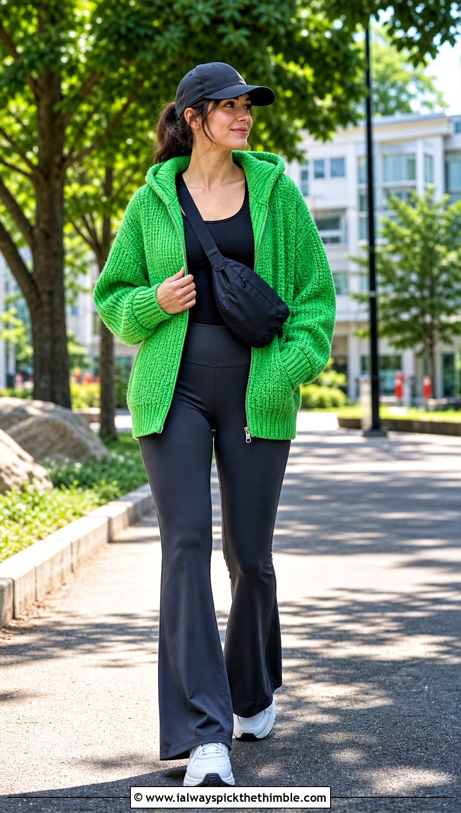 Hooded Zip Front Crochet Chenille Cardigan With Flared Leggings - 20 crochet chenille cardigan outfit ideas