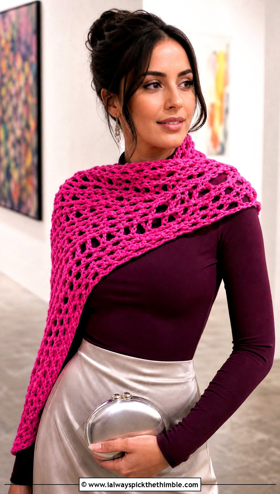 Horizontal Mesh Crochet Scarf With Satin Skirt Outfit - 15 horizontal crochet scarf outfit ideas