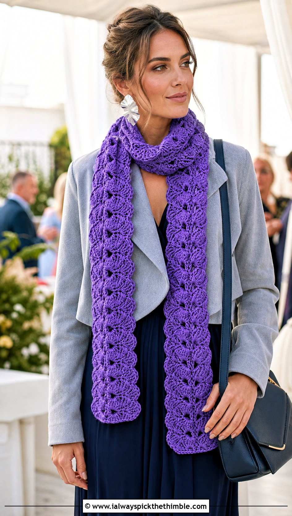 Horizontal Shell Stitch Crochet Scarf With Maxi Dress Outfit - 15 horizontal crochet scarf outfit ideas