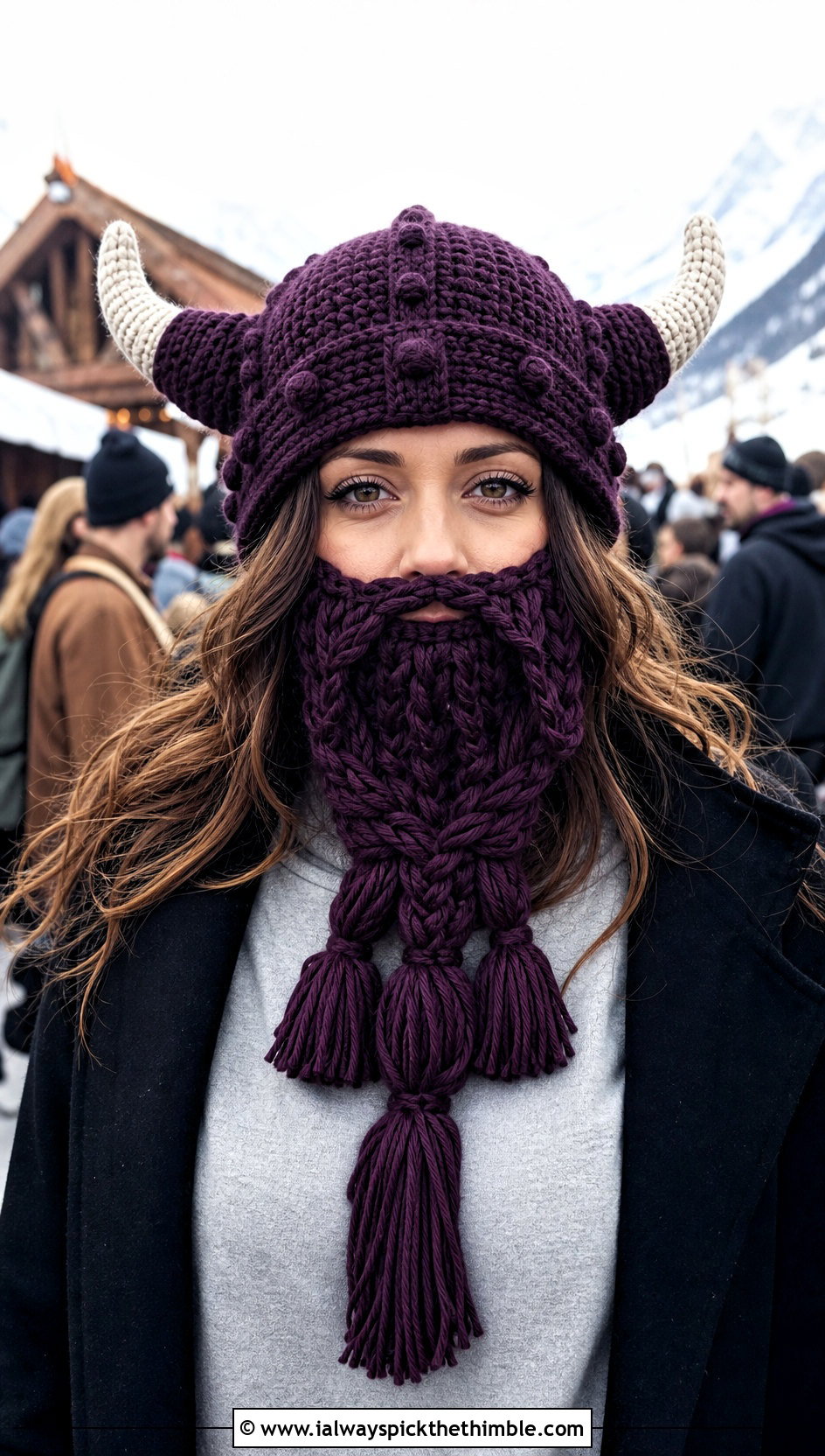 Horned Viking Beard Crochet Hat With Monochrome Outfit - 25 crochet beard hat outfit ideas