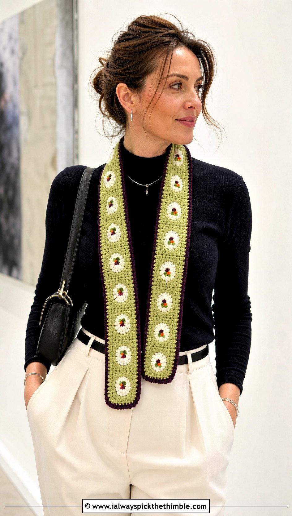 Hosomaki Crochet Sushi Scarf With Minimalist Outfit - 20 crochet sushi scarf outfit ideas