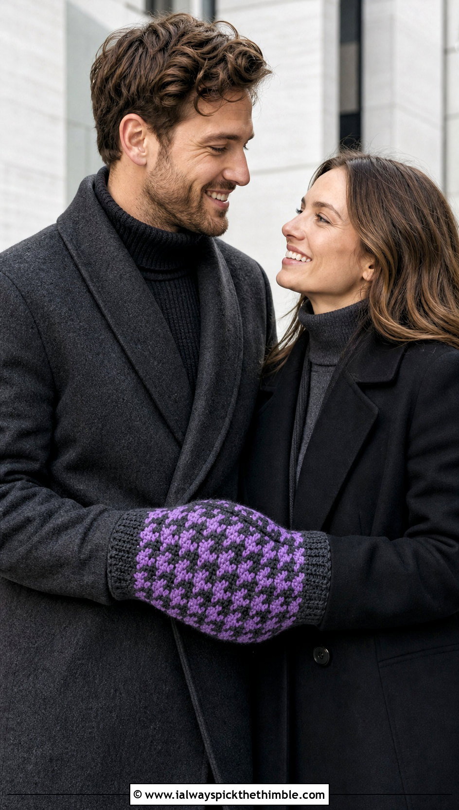 Houndstooth Couple Mittens With Monochrome Outfits - 20 crochet couple mittens outfit ideas