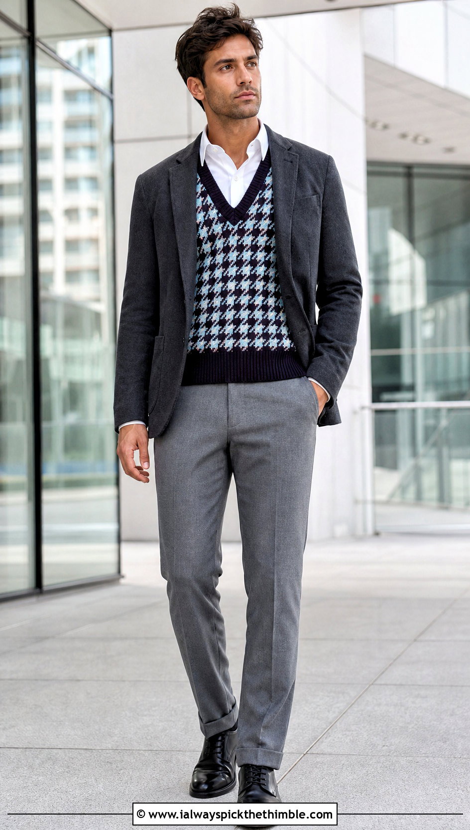 Houndstooth Crochet Mens Sweater Vest With Blazer And Tailored Pants - 20 crochet mens sweater vest outfit ideas