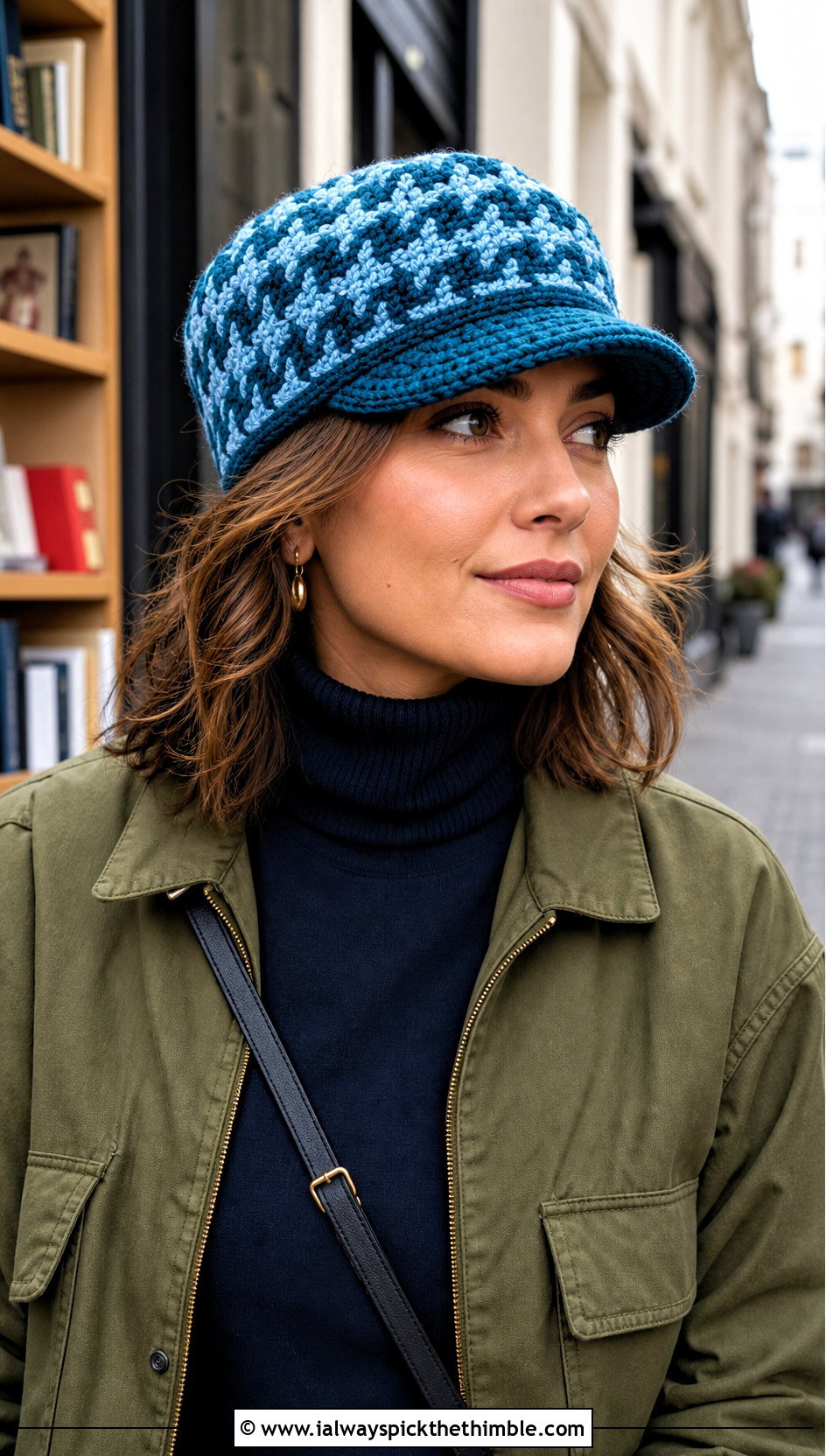 Houndstooth Crochet Newsboy Cap With Wide Leg Jeans - 15 houndstooth crochet hat outfit ideas