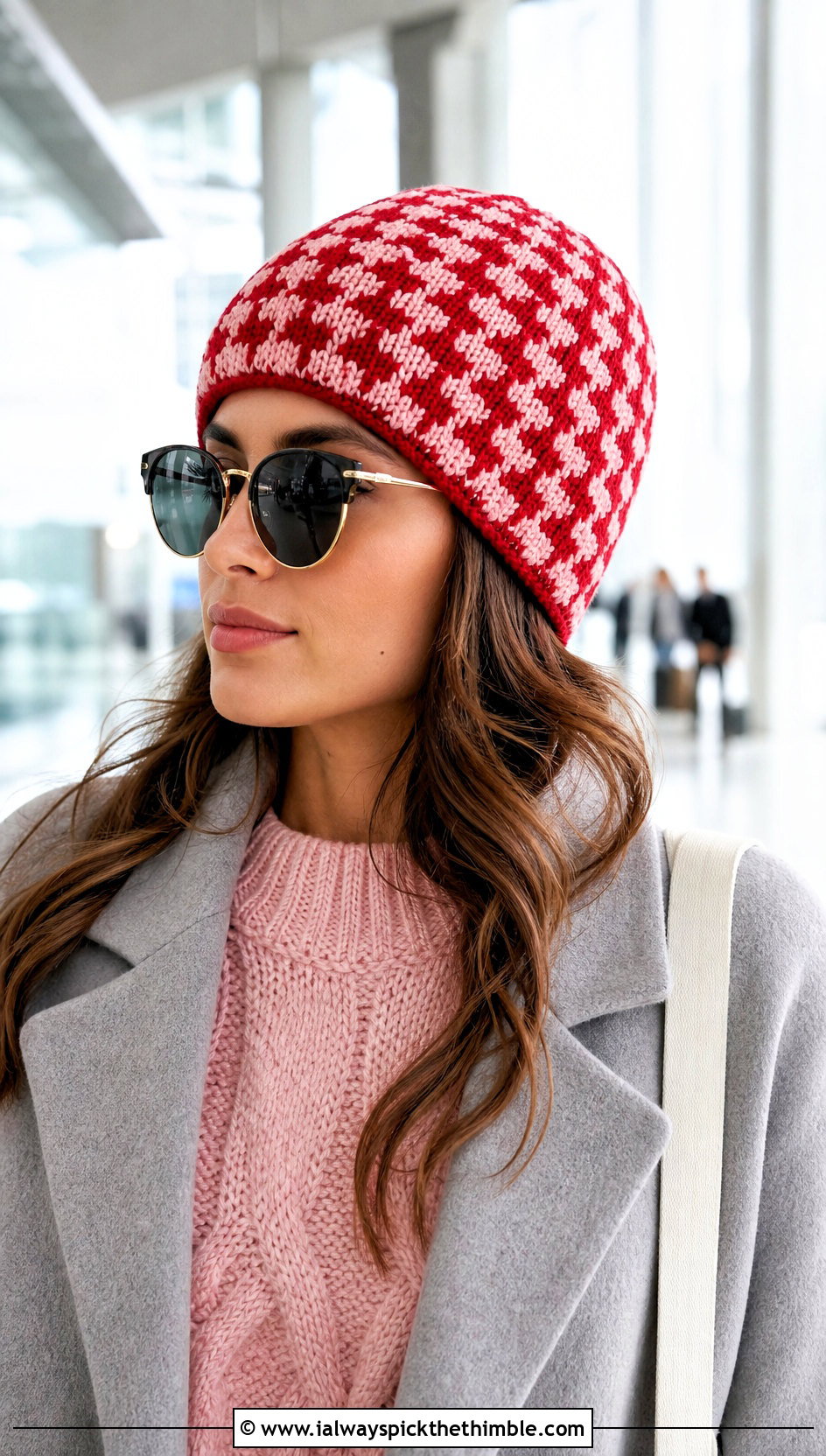 Houndstooth Crochet Toque With Matching Knit Set - 15 houndstooth crochet hat outfit ideas