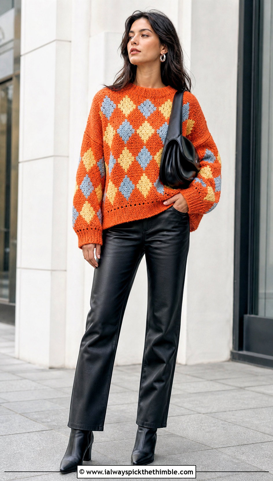 Howls Drop Shoulder Crochet Sweater With Leather Pants - 20 Howls Crochet Sweater outfit ideas