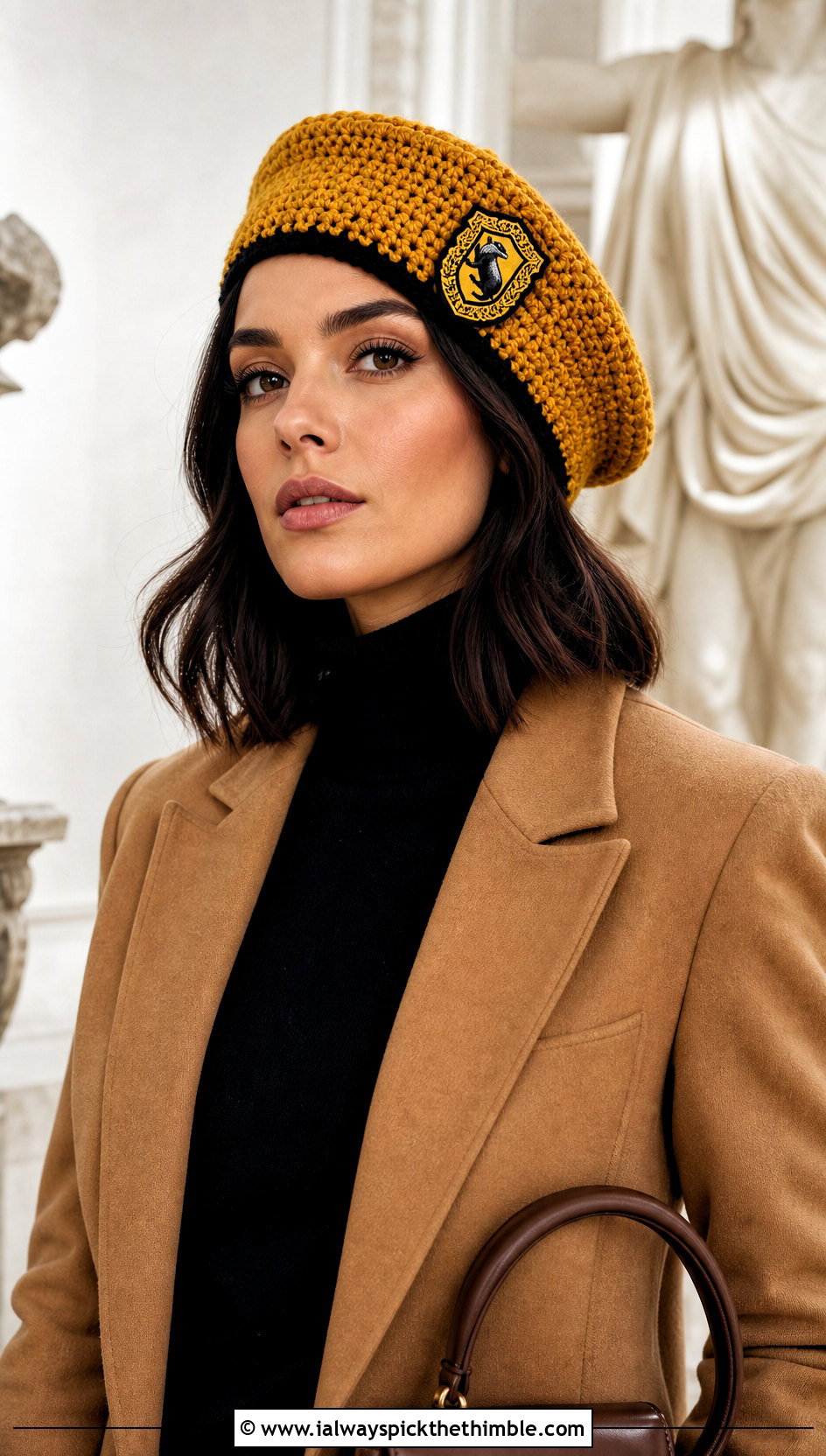 Hufflepuff Crochet Beret With Blazer And Trousers - 15 Hufflepuff Crochet Hat outfit ideas