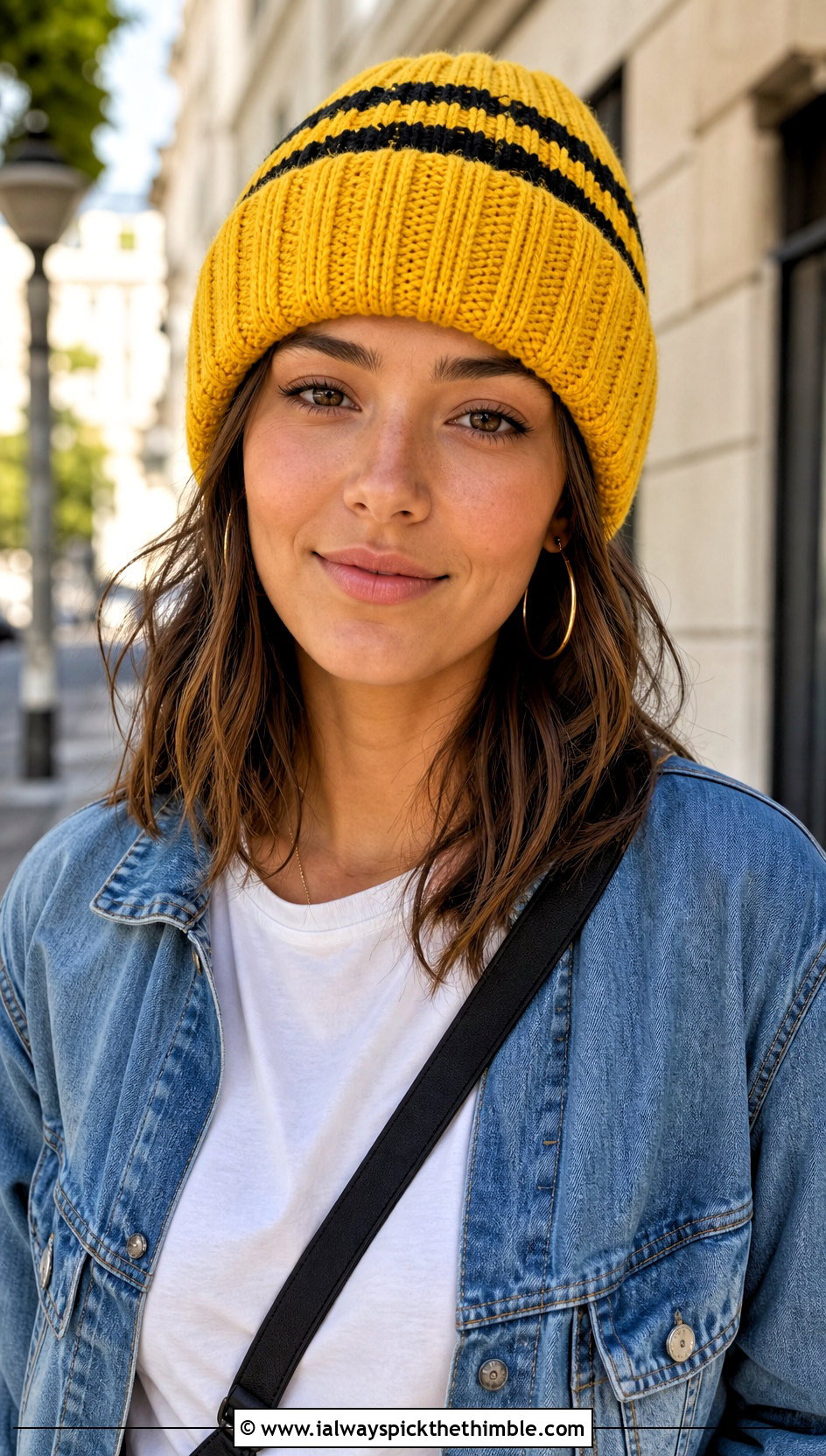 Hufflepuff Ribbed Crochet Beanie With Denim Jacket - 15 Hufflepuff Crochet Hat outfit ideas