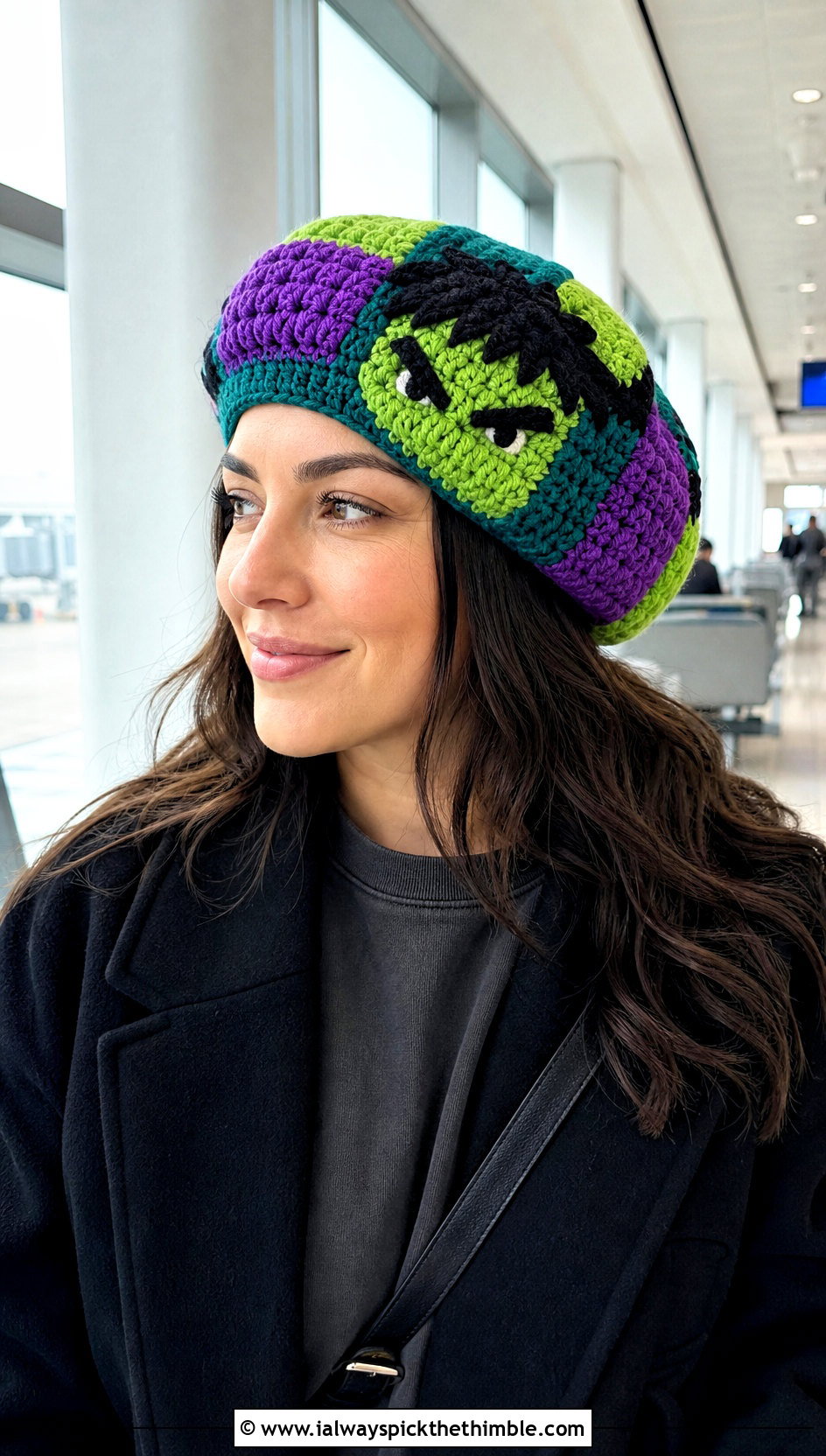 Hulk Patchwork Crochet Tam With Monochrome Layers - 20 Hulk Crochet Hat outfit ideas