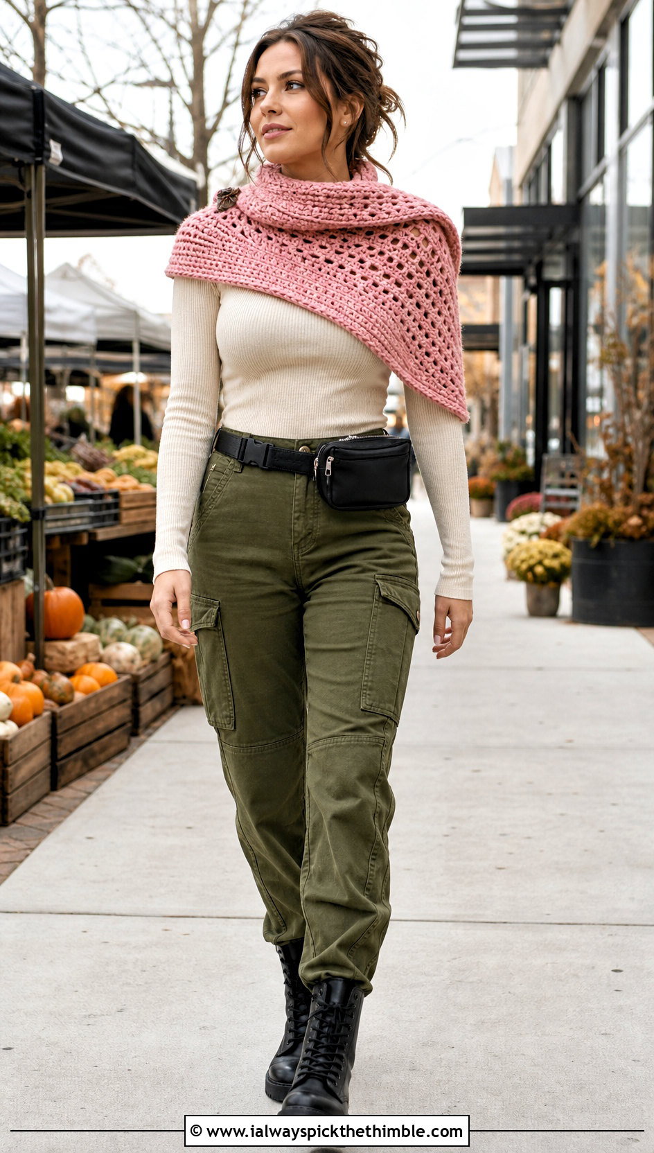 Huntress Cowl Katniss Shawl With Cargo Pants - 20 Crochet Katniss Shawl outfit ideas
