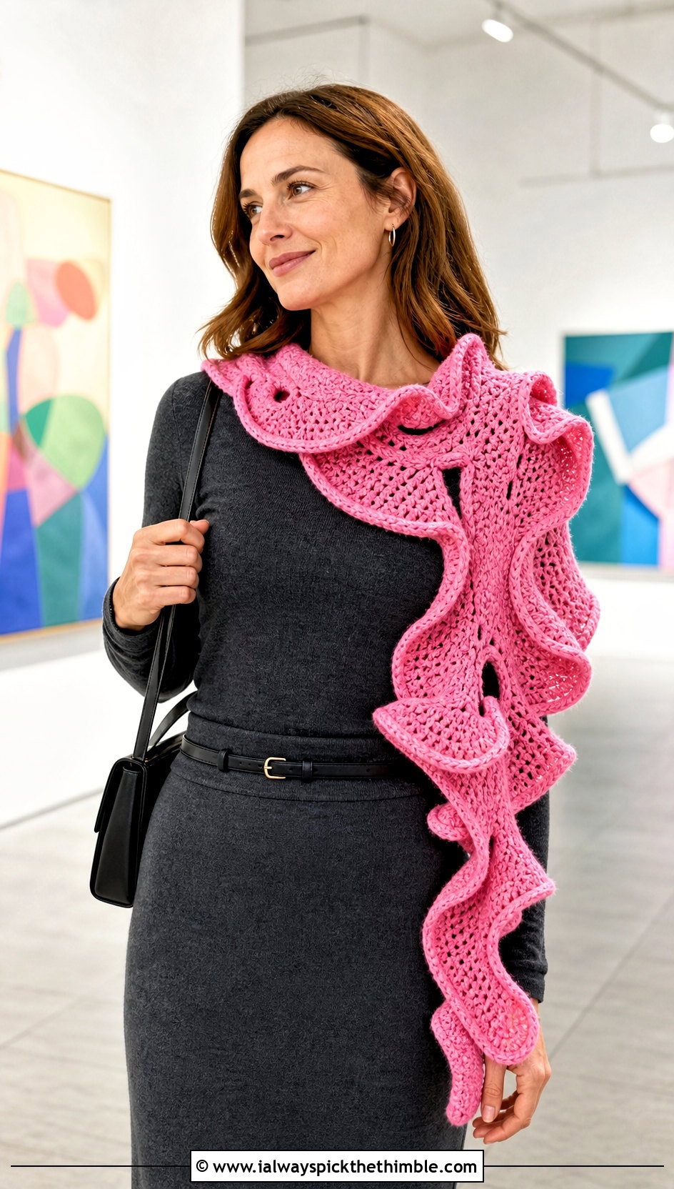 Hyperbolic Ruffle Freeform Crochet Scarf With Knit Midi Skirt - 20 Freeform Crochet Scarf outfit ideas