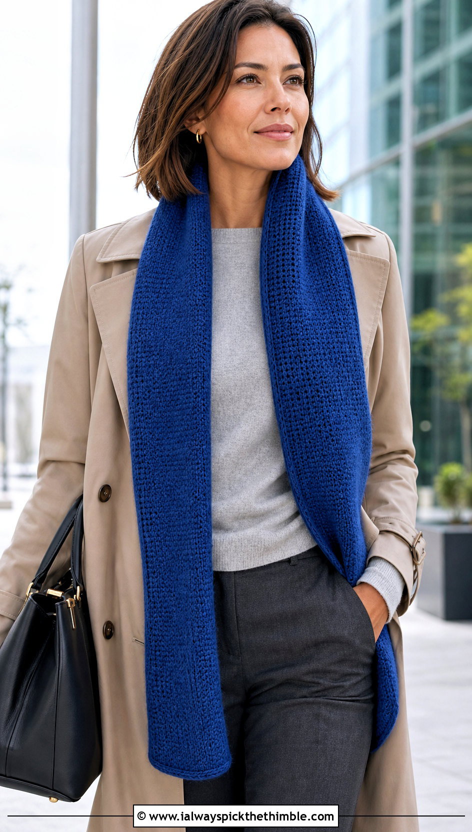 I Cord Edge Crochet Sophie Scarf With Trench Coat And Trousers - 25 crochet sophie scarf outfit ideas
