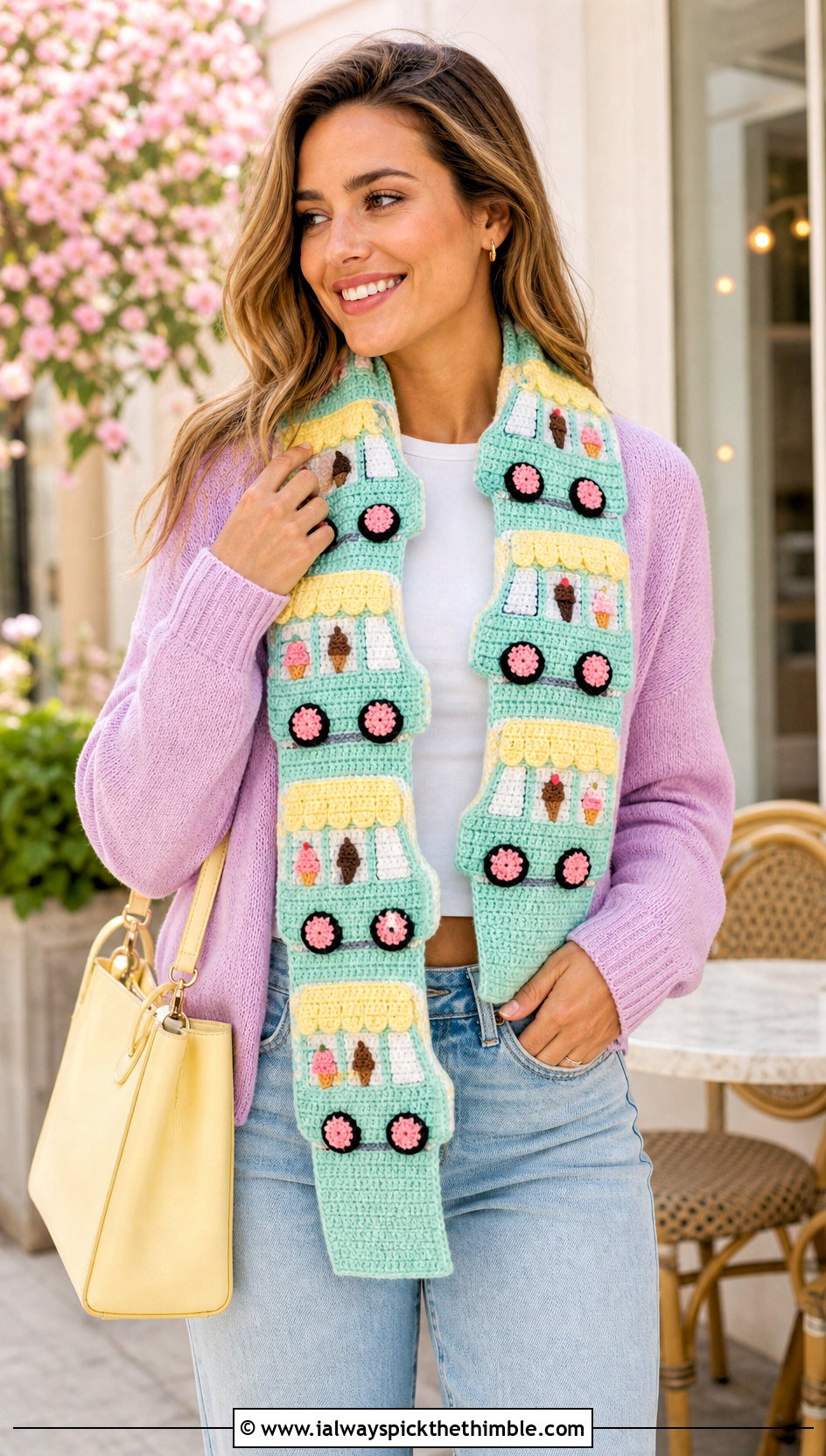 Ice Cream Truck Crochet Scarf With Cardigan - 20 Crochet Truck Scarf outfit ideas