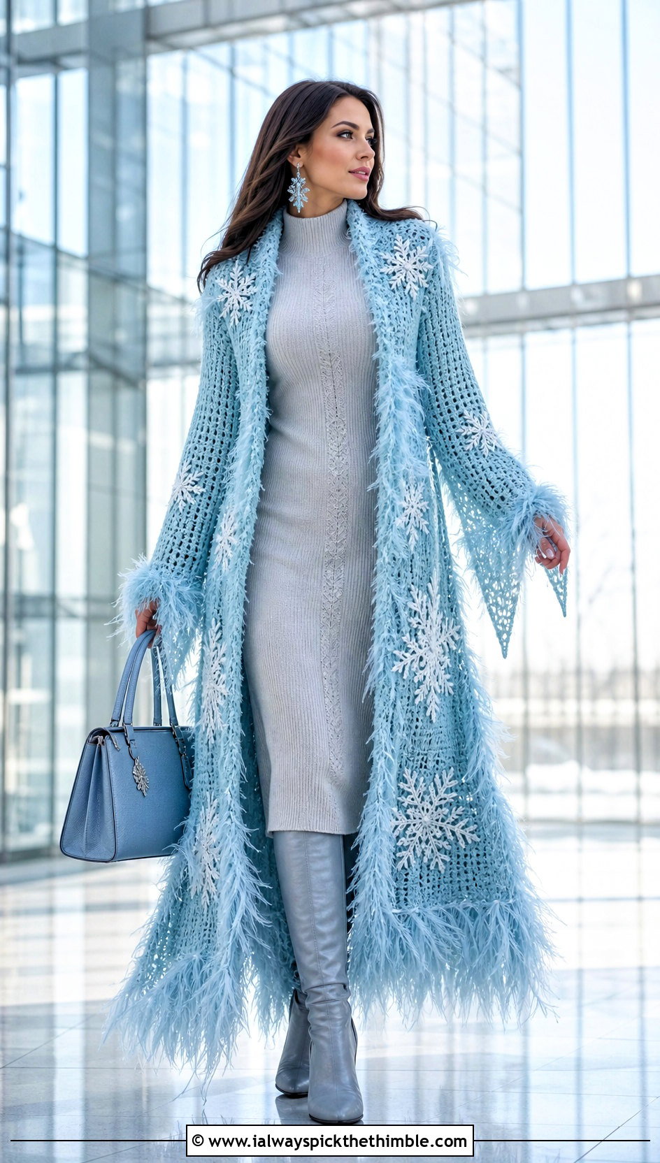 Ice Queen Crochet Maxi Cardigan With Knit Dress - 20 Fantasy Crochet Clothing and outfit ideas