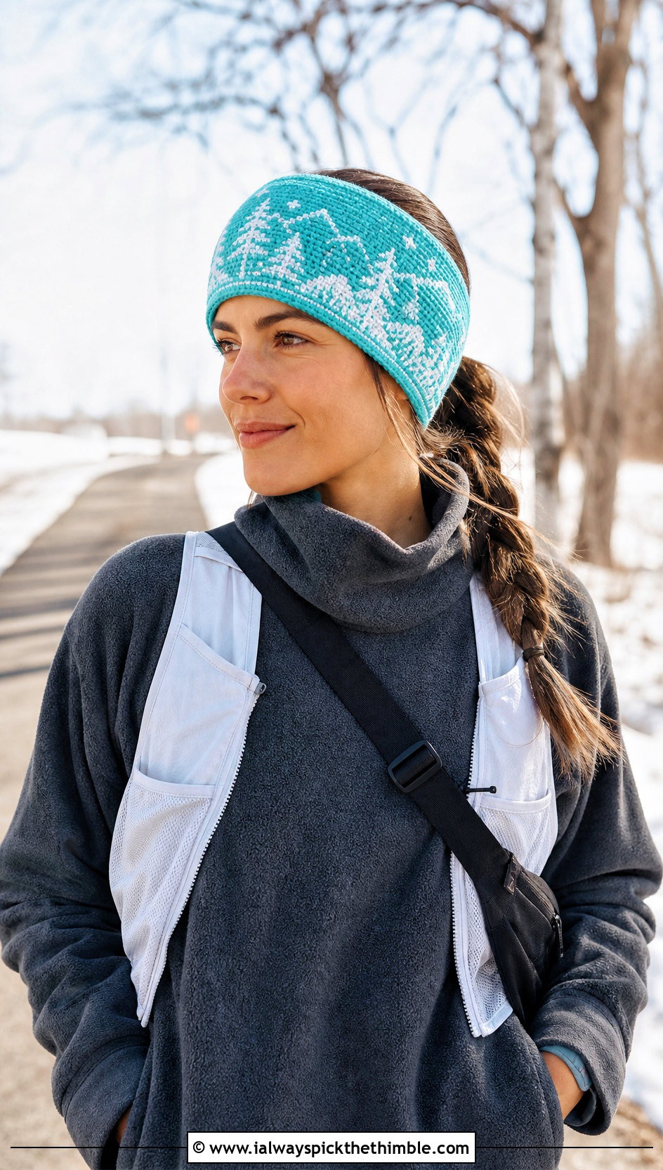 Icy Turquoise Mosaic Crochet Winter Wonderland Headband With Athleisure Set - 15 Mosaic Crochet Winter Wonderland Headband outfit ideas