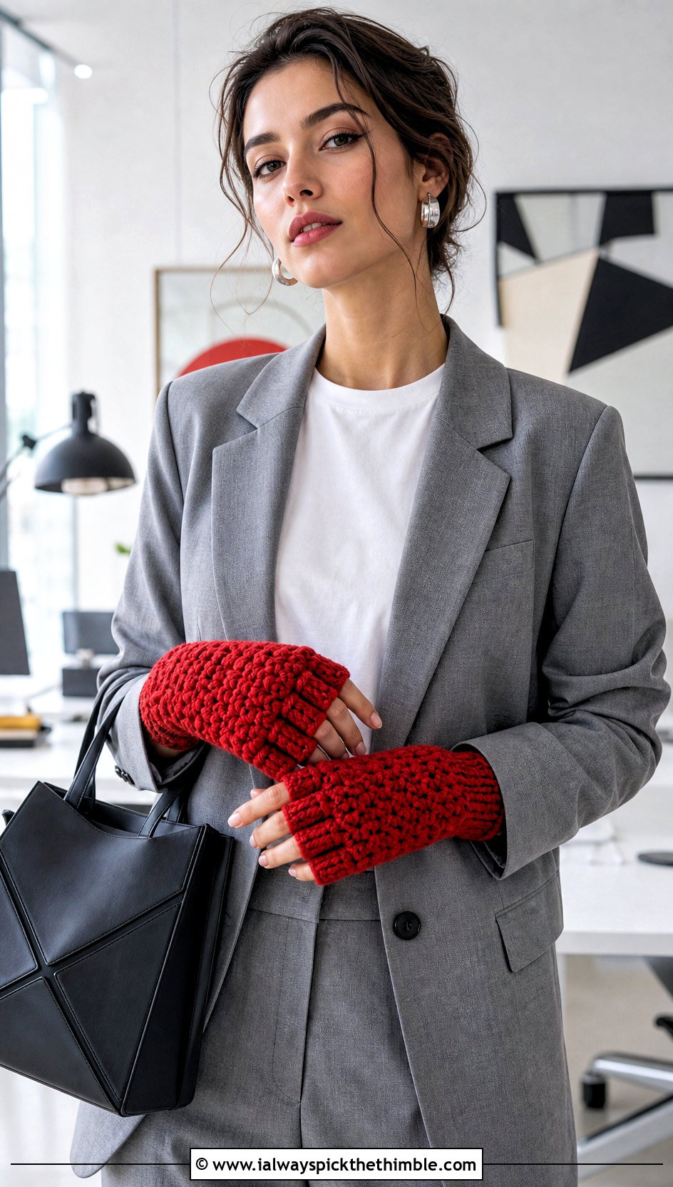 Individual Finger Hole Gloves With Tailored Suit - 20 Crochet Fingerless Gloves Bulky Yarn outfit ideas