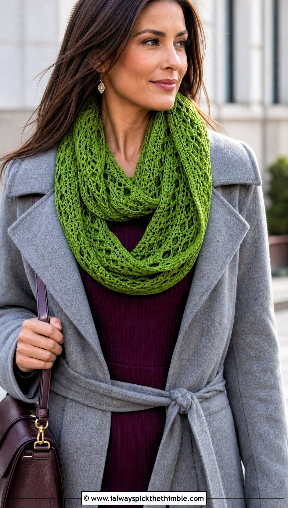 Infinity Crochet Lace Scarf With Sweater Dress And Knee High Boots - 20 easy crochet lace scarf outfit ideas