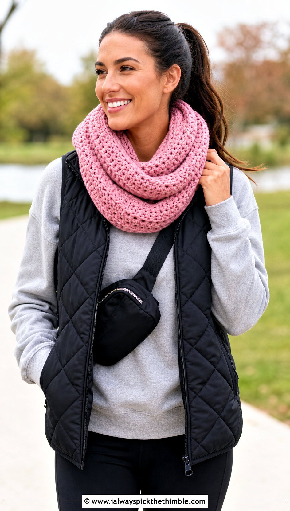Infinity Crochet Sally Scarf With Sweatshirt And Leggings - 20 Crochet Sally Scarf outfit ideas