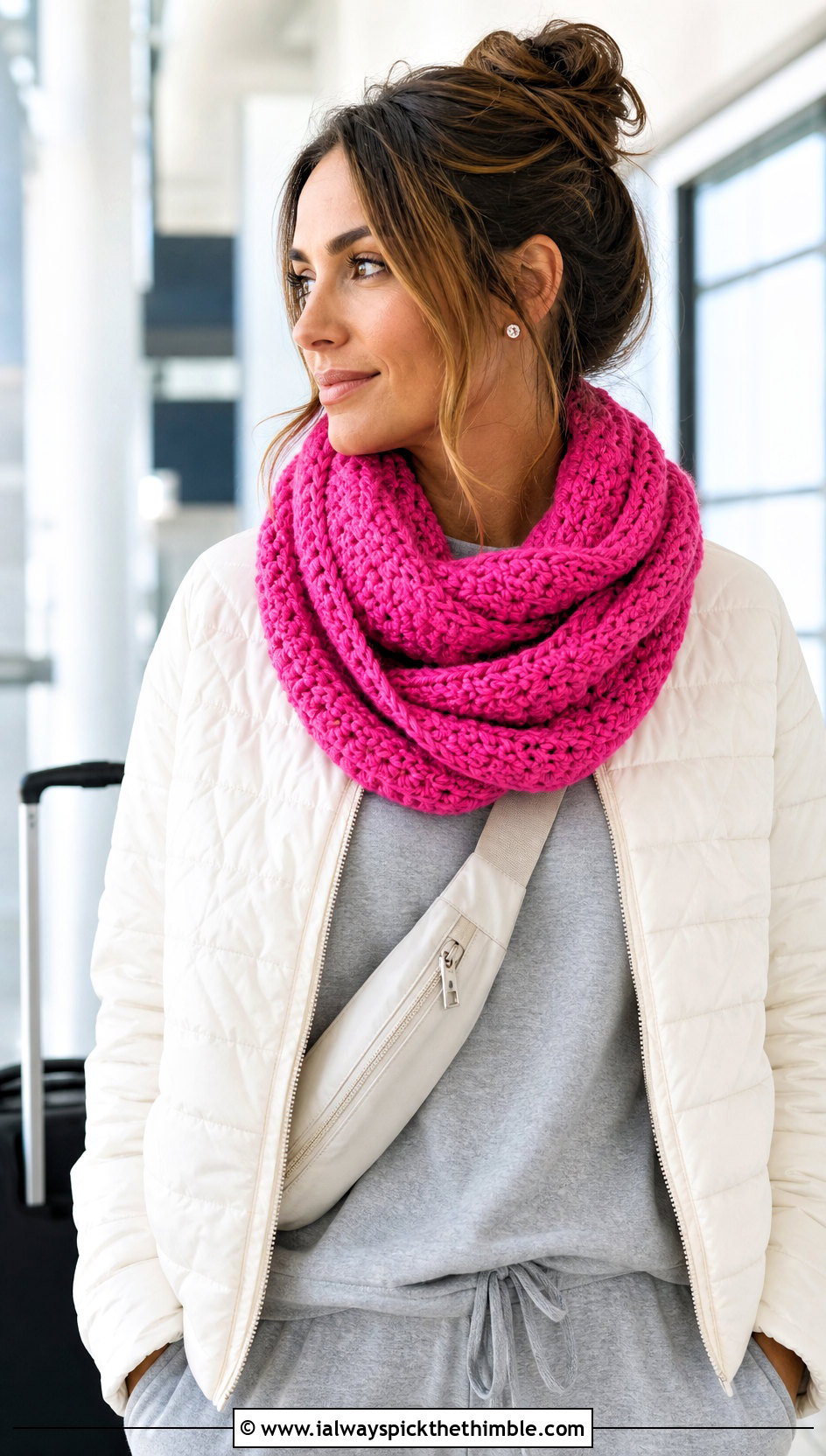 Infinity Crochet Scarf With Matching Sweat Set - 15 Crochet Fancy Scarf outfit ideas