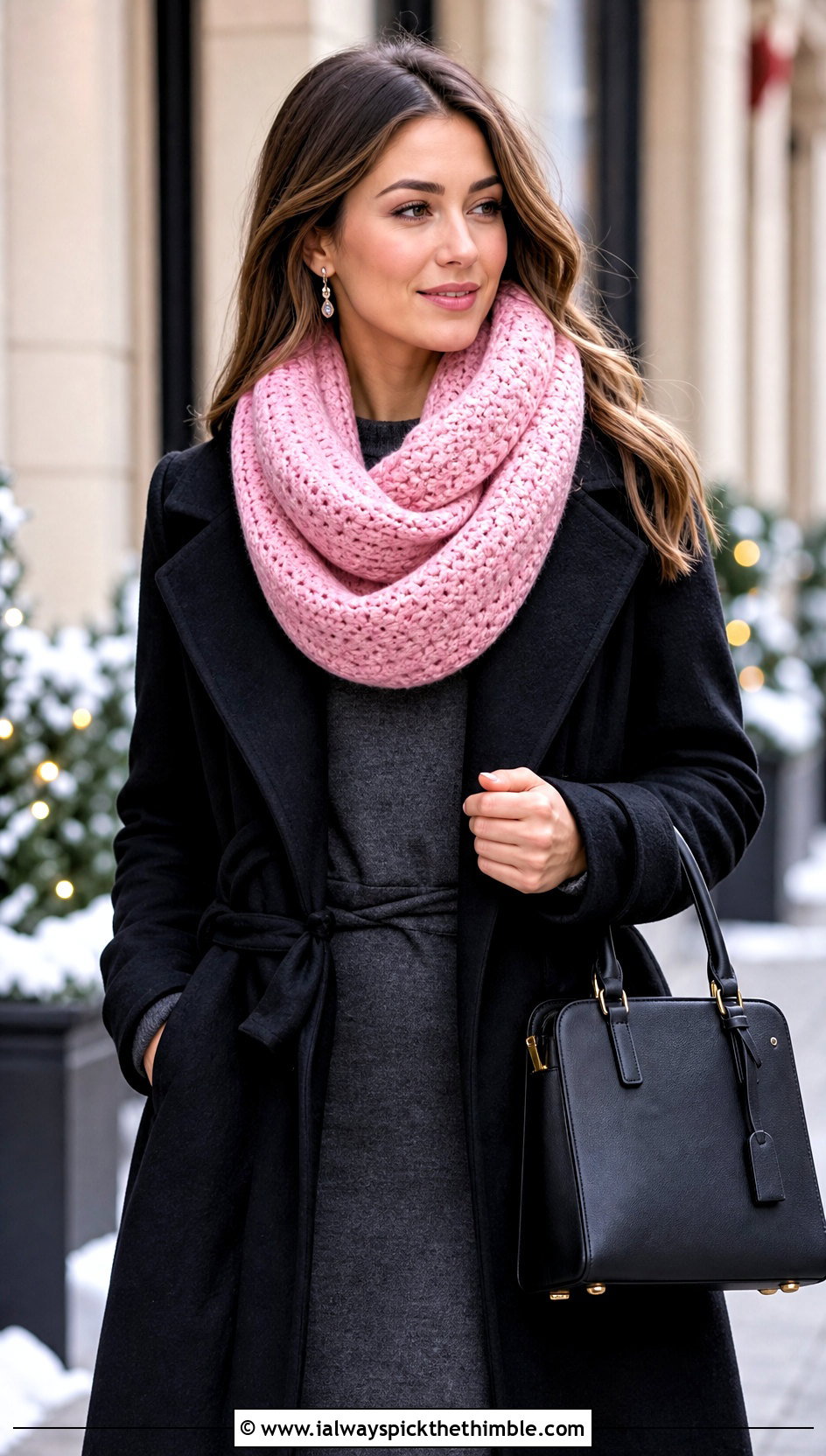 Infinity Crochet Scarf With Sweater Dress - 25 crochet neck scarf outfit ideas