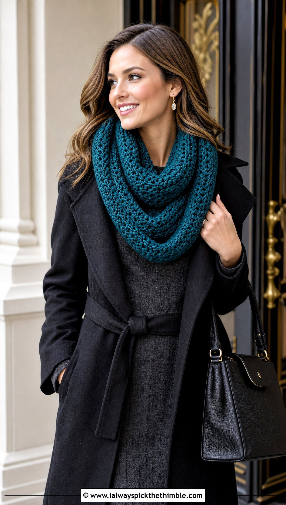 Infinity Crochet Scarf With Sweater Dress And Boots - 25 quick crochet scarf outfit ideas