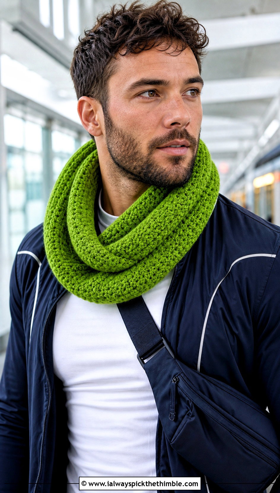 Infinity Crochet Scarf With Track Jacket - 20 crochet scarf ideas for men