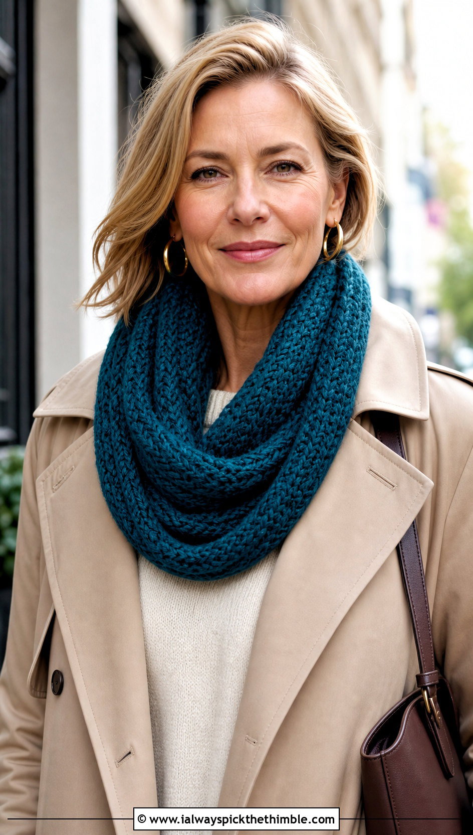 Infinity Crochet Scarf With Trench Coat - 20 unique crochet scarf outfit ideas