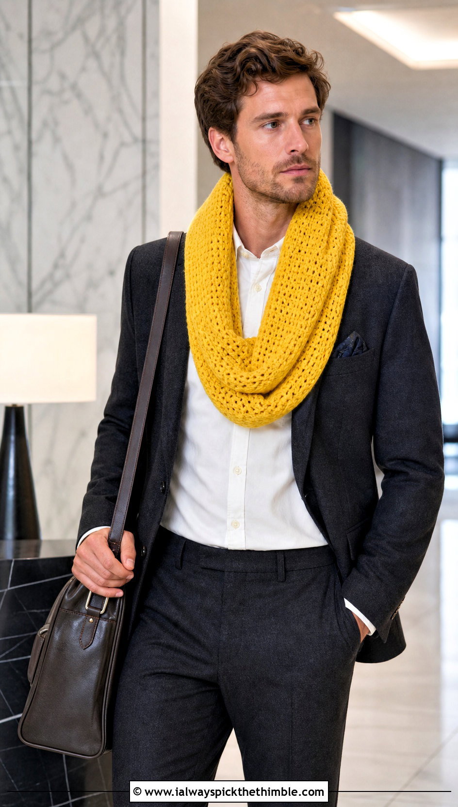 Infinity Crochet Unisex Scarf With Tailored Blazer - 15 Crochet Unisex Scarf outfit ideas