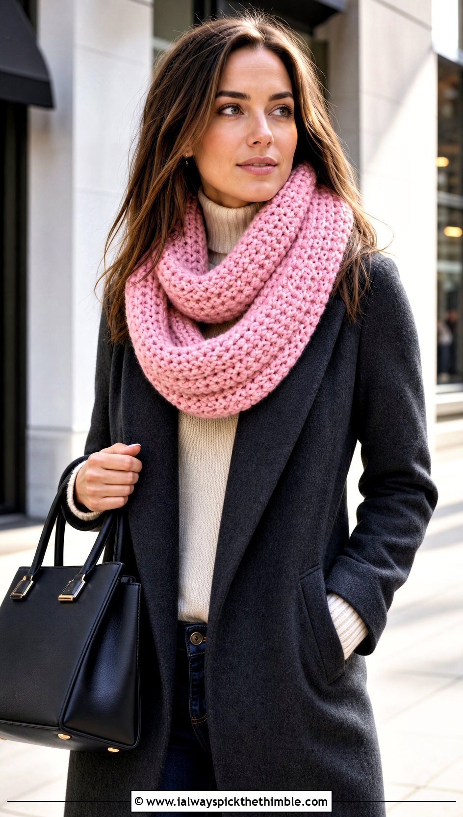 Infinity Hdc Crochet Scarf With Wool Coat - 20 Hdc Crochet Scarf outfit ideas