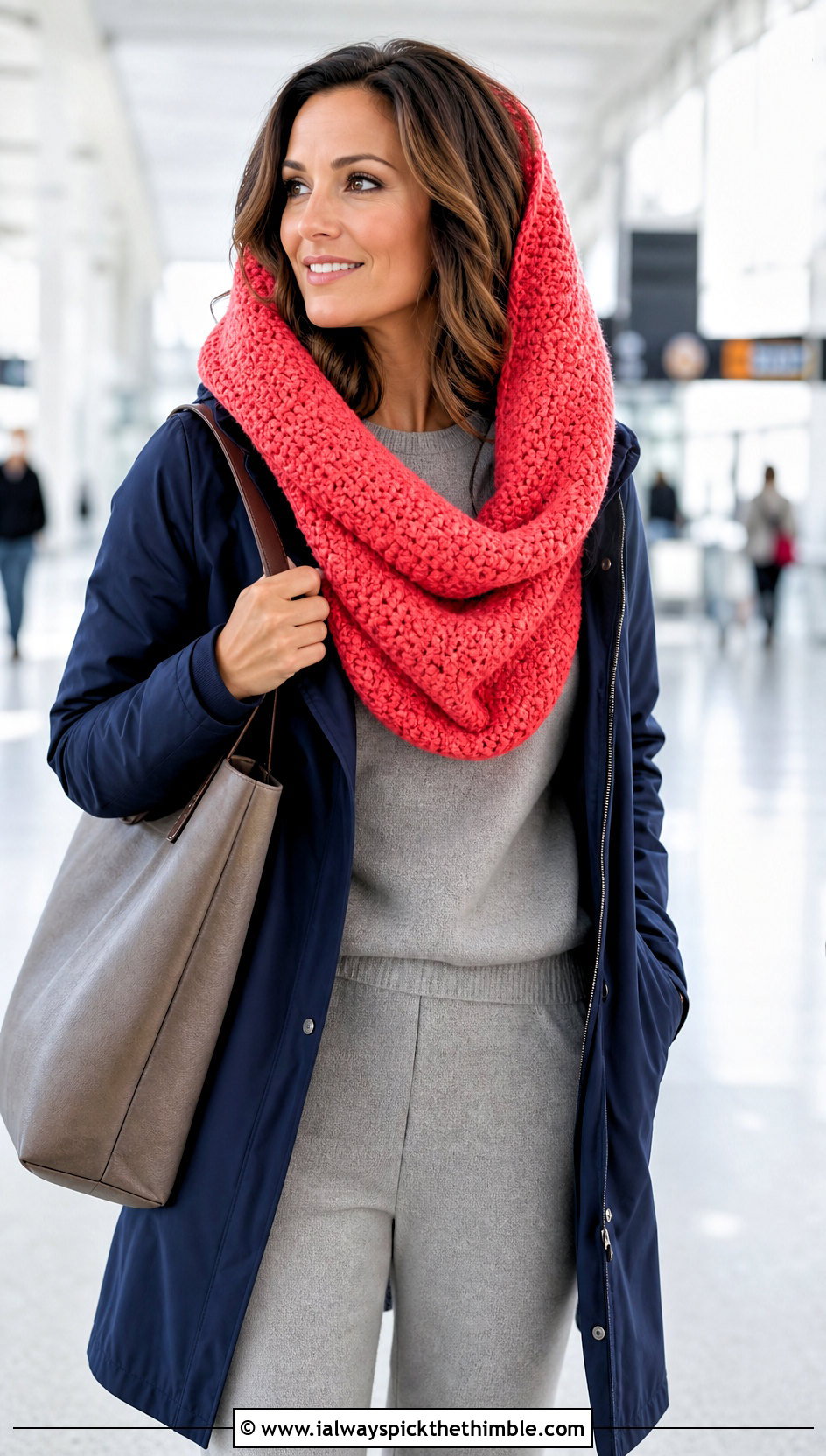 Infinity Hooded Scarf With Matching Knit Set - 20 crochet scarf with hood outfit ideas
