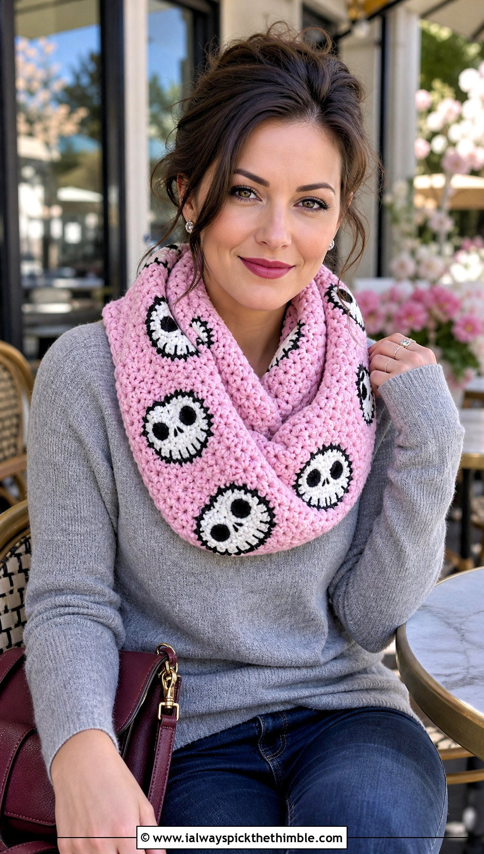 Infinity Jack Skellington Crochet Scarf With Sweater And Jeans - 20 Crochet Jack Skellington Scarf outfit ideas