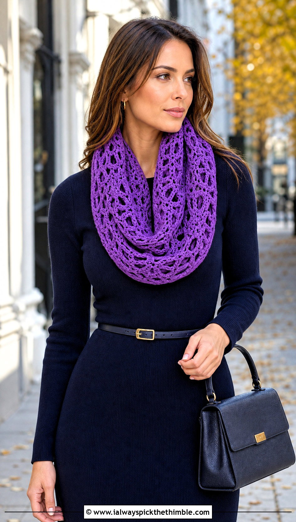 Infinity Lace Crochet Scarf With Knit Dress And Boots - 15 Lacy Crochet Scarf outfit ideas