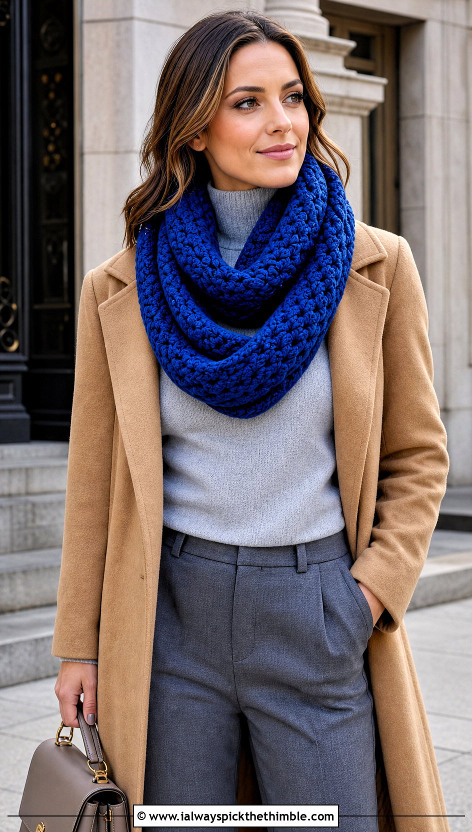 Infinity Loop Crochet Cowl With Wool Coat - 20 Wool Ease Thick And Quick Crochet Cowl outfit ideas