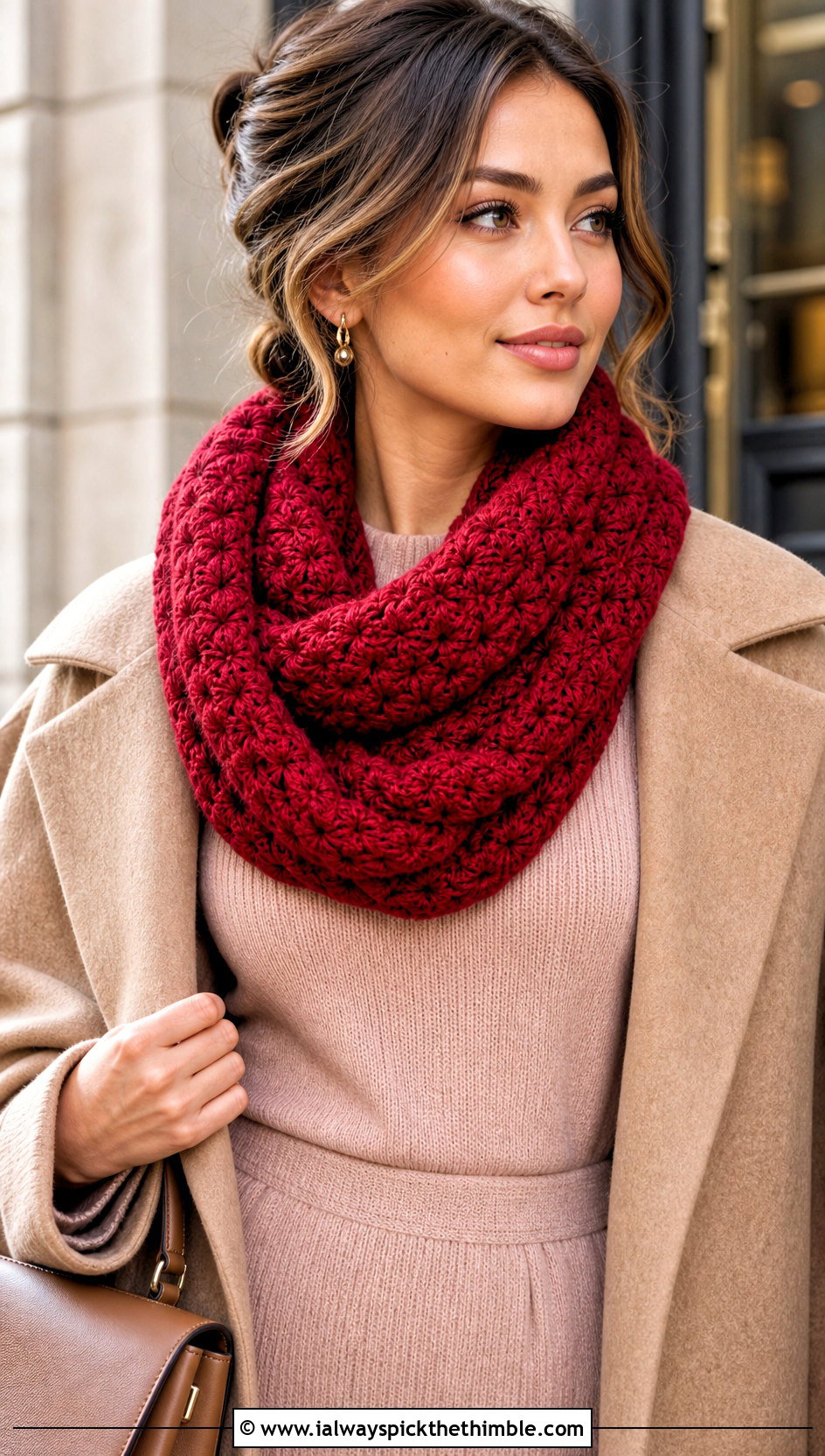 Infinity Star Stitch Scarf With Sweater Dress - 20 Crochet Star Stitch Scarf outfit ideas