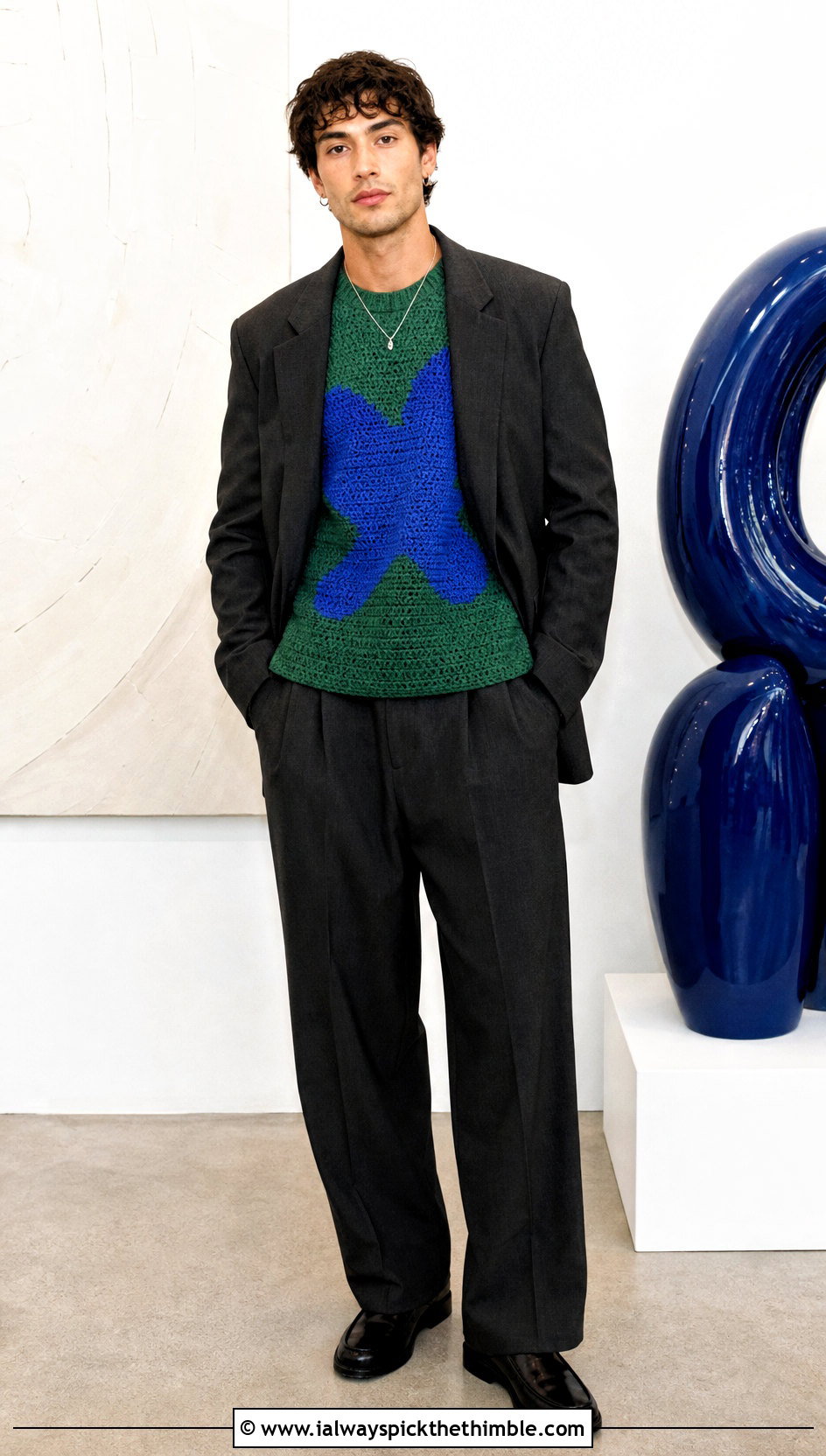 Intarsia Motif Crochet Sweater With Relaxed Suit - 25 men's crochet sweater ideas