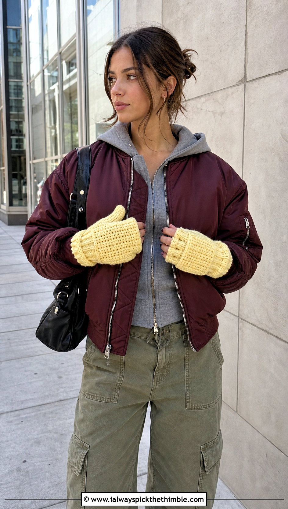 Interchangeable Crocheted Mittens With Bomber Jacket - 20 Crocheted Mittens outfit ideas
