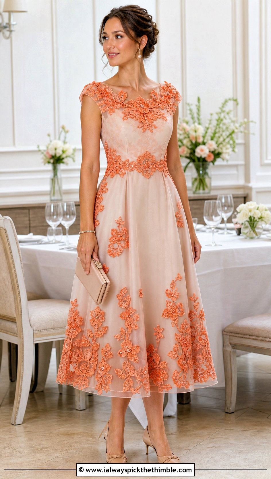 Irish Crochet Applique Organza Dress With Kitten Heels - 20 crochet and fabric dress outfit ideas
