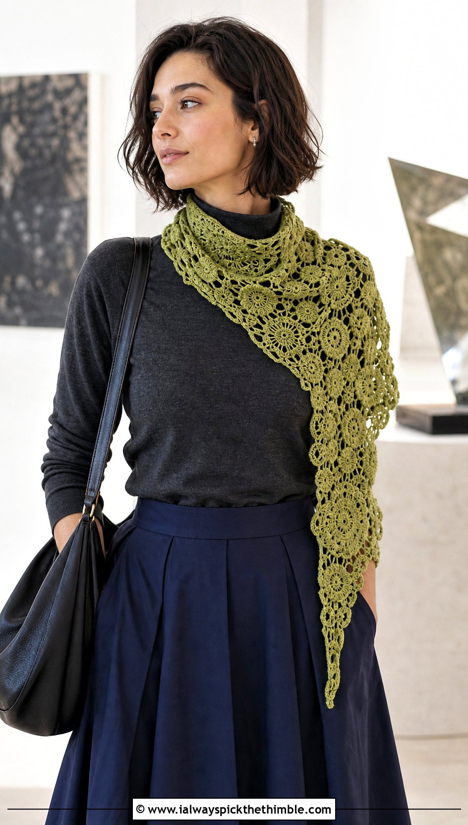 Irish Crochet Asymmetrical Scarf With Midi Skirt - 20 irish crochet scarf outfit ideas