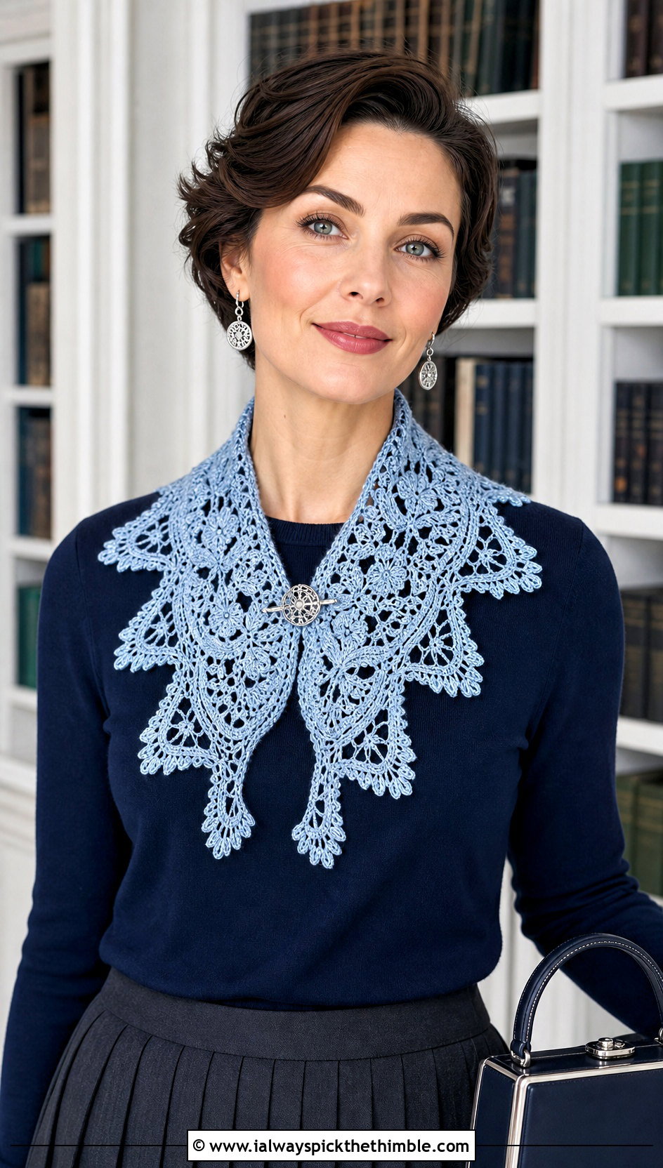 Irish Crochet Collar Scarf With Crewneck Sweater - 20 irish crochet scarf outfit ideas