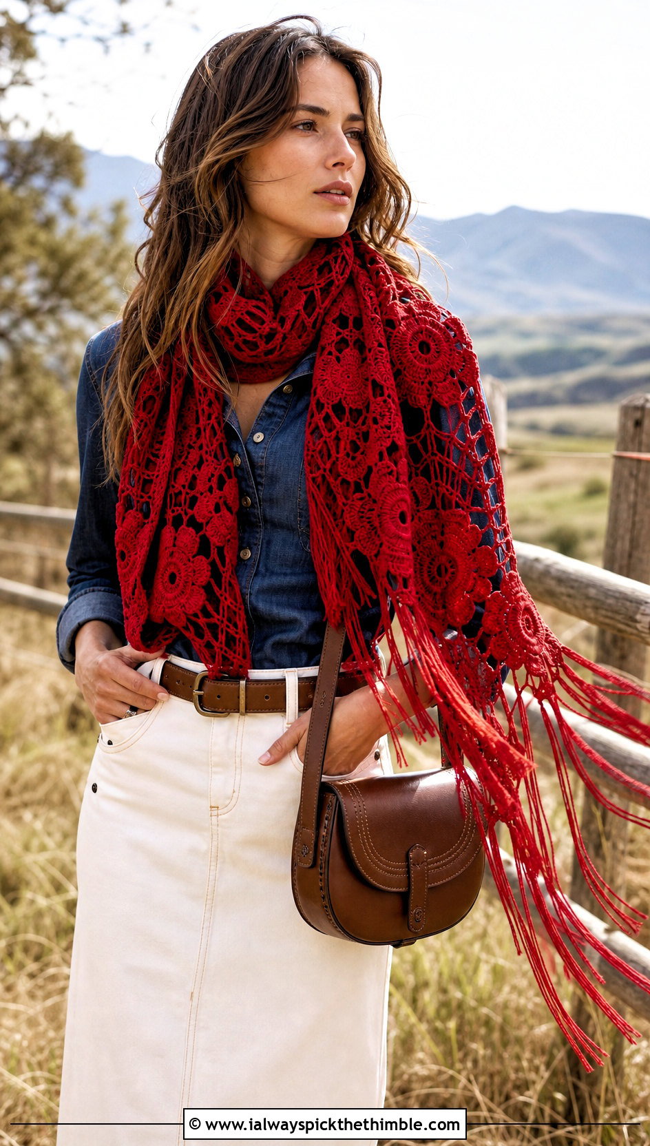 Irish Crochet Fringe Scarf With Western Denim - 20 irish crochet scarf outfit ideas