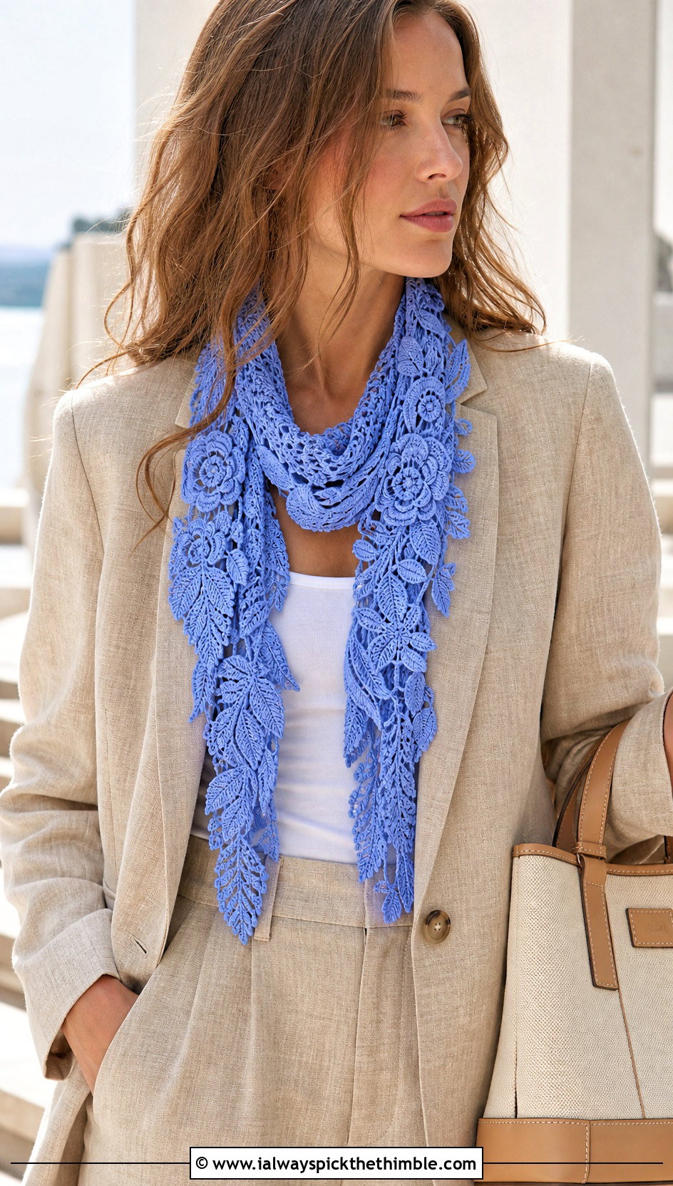 Irish Crochet Guipure Scarf With Linen Suit - 20 irish crochet scarf outfit ideas