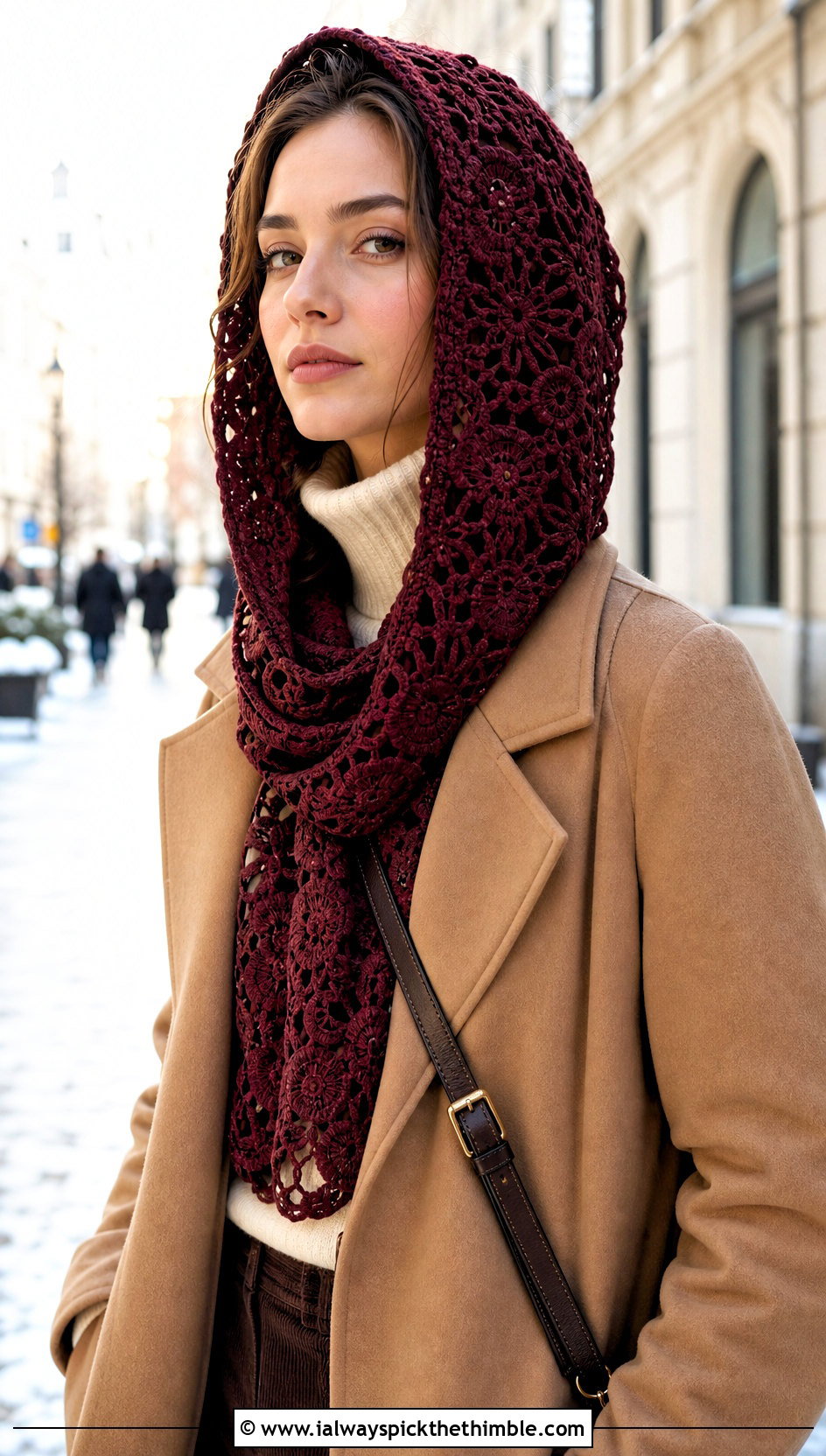 Irish Crochet Hooded Scarf With Long Coat - 20 irish crochet scarf outfit ideas