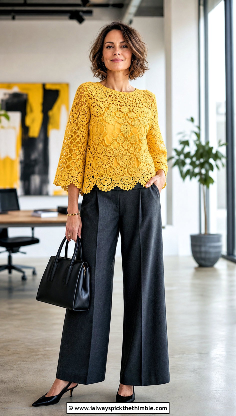 Irish Crochet Lace Blouse With Tailored Trousers - 25 crochet lace blouse outfit ideas